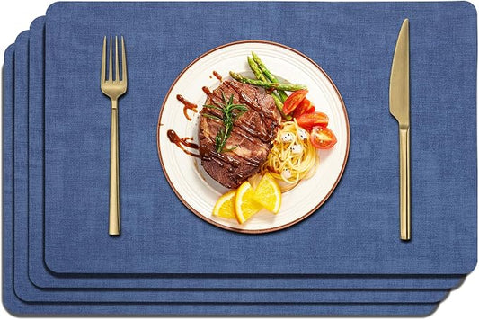 Maxpearl Faux Leather Placemats Set of 4 - Waterproof - Wipe Clean - Heat Resistant - Anti Slip Dining Table Place Mats, Suitable for Indoor & Outdoor Use, 17’’×12’’, Navy Blue