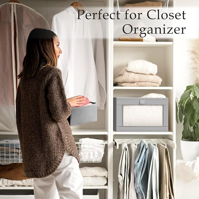 Criusia 6 Pack Linen Closet Organizers and Storage, Large Linen Closet Baskets for Organization, Foldable Storage Containers for Toys, Clothing, Towels, Jeans, Books, Shelves, Grey