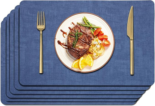 Maxpearl Faux Leather Placemats Set of 6 - Waterproof - Wipe Clean - Heat Resistant - Anti Slip Dining Table Place Mats, Suitable for Indoor & Outdoor Use, 17’’×12’’, Navy Blue