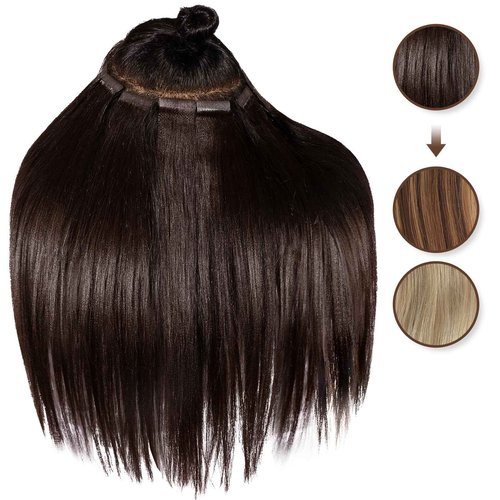 Clytie One Donor Light Yaki Straight Tape ins for Black Women Human Hair, Dyeable Invisible Tape in Hair Extensions Human Hair Natural Black 20 PCS 18IN, 50g Seamless Tape ins for Thin Fine Hair
