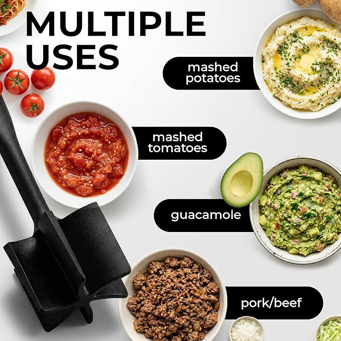 Zulay Kitchen Ground Beef Chopper Tool – 5-Blade Nylon Meat Chopper for Ground Beef, Non-Toxic Food Safe Meat Masher & Breaker, Heat Resistant to 180°C, Dishwasher Safe – Gray