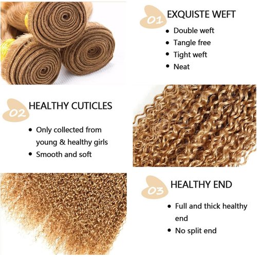 Fabimiya 14 16 18 Inch Human Hair Bundles Honey Blonde 27# Jerry Curly Bundles Human Hair 100% Unprocessed Soft Sewn In Hair with Double Weft for Black Women