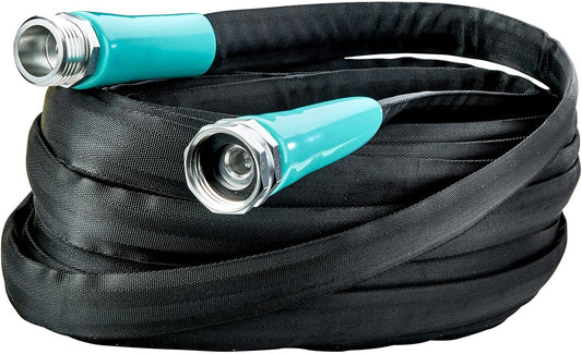 Flat Garden Hose (25 foot x 5/8 inch), Lightweight, Durable Fiber Jacket, Flexible & Kink Free, Non-Expandable Water Hose, Easy Handling in All-Weather Conditions, 700008 by New England Garden Tools