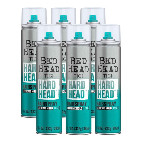Bead Head by TIGI Hard Head Hairspray for Extra Strong Hold - For All Hair Types - With Instant Dry & Natural Shine - Use on Dry Hair - Premium Hair Care Products for Women & Men - 11.7 oz (6 Pack)