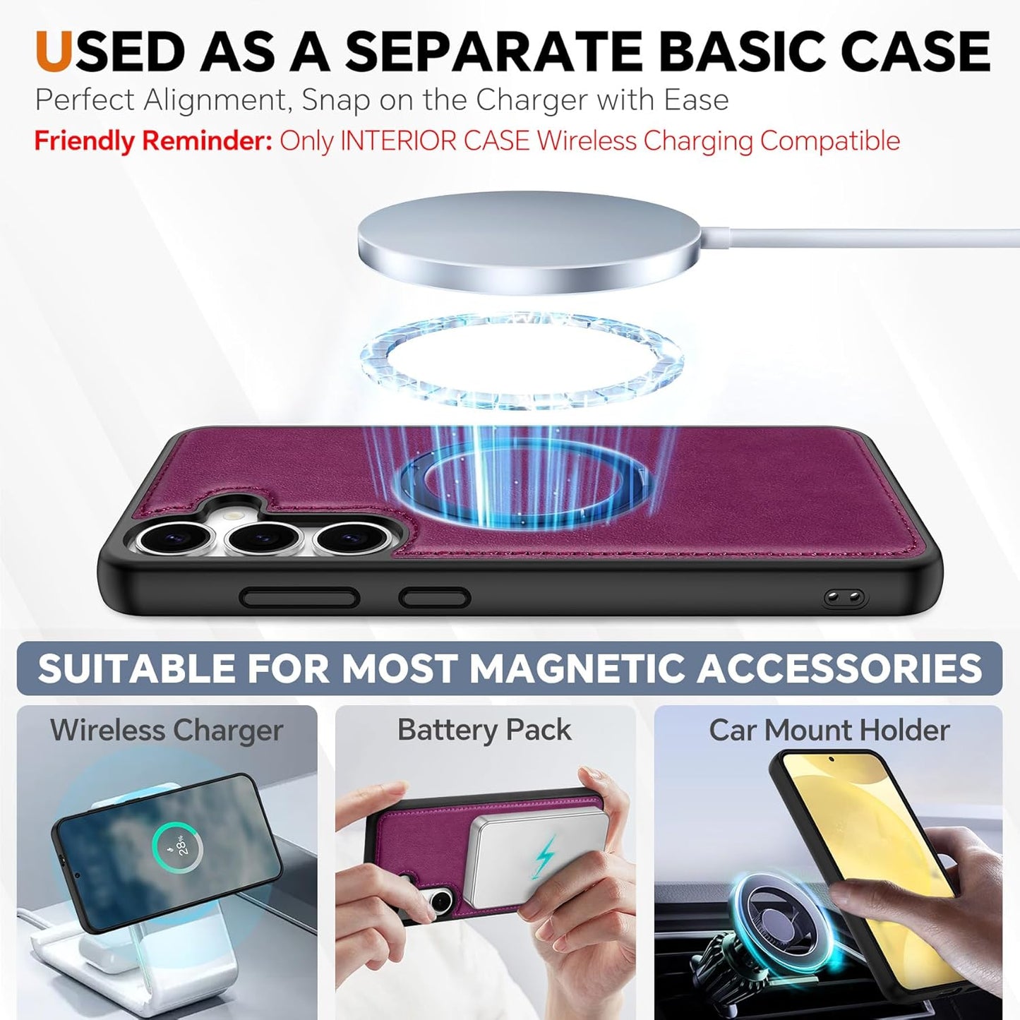 TUCCH Case Wallet for Galaxy S25 Plus, [Detachable] 2 in 1 Magnetic PU Leather Wrist Strap RFID Blocking [Wireless Charging] 4 Card Slot Kickstand Removable Flip Cover for Galaxy S25 Plus, Plum Purple