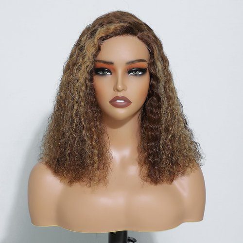 KeepMe 14 Inch Wear and Go Glueless Wigs Human Hair Pre Plucked 4/27 Highlight Water Wave Bob Wig Human Hair Wigs 180% Density Pre Cut Lace for Beginners 4x4 Lace Closure Wig for Women