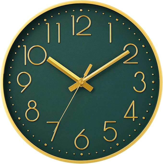 DAXSMY Wall Clock - 12 Inch Silent Non-Ticking Modern 3D Wall Clocks Battery Operated - Decorative Clock for Kitchen, Home Office, Bathroom, Bedroom, Living Room(Dark Green)