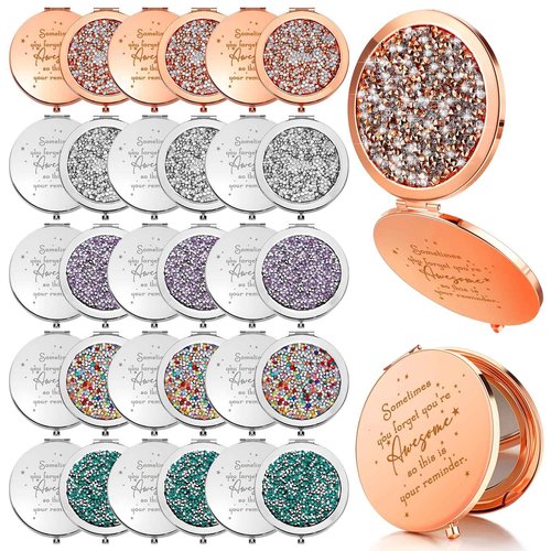 Roowest 30 Pcs Inspirational Compact Mirror You're Awesome Reminder Appreciation Gifts for Women Employee Coworker Friends Sisterhood Bulk Christmas Party Favors Magnifying Pocket Mirror (Multicolor)