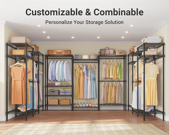 VIPEK V5 Plus Large Portable Closet Rack Freestanding Wardrobe Closet, Multi-Functional Clothes Rack Heavy Duty Metal Clothing Rack for Hanging Clothes, 85.4" L x 15.7" W x 76.4" H, Black
