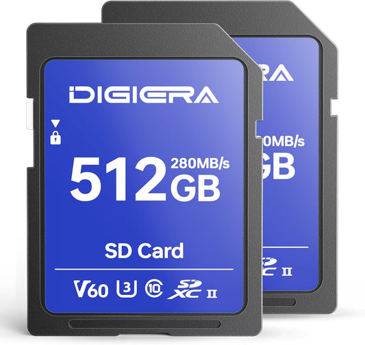 512GB LSU100 SDXC UHS-II Memory Card - up to 280MB/s, C10, U3, V60, 6K, SD Card for Computers, Digital Cameras, Home Theatre Devices, Car Navigation Systems (2 Pack)