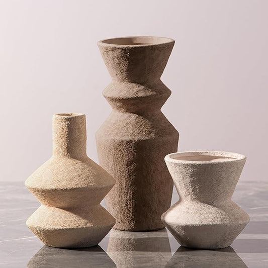 Ceramic Vase Home Table Decor - Flower Vase Set of 3 Living Room Kitchen Decorations Farmhouse Modern Rustic Vases Decorative Centerpiece for Shelf Bedroom Office Bathroom Dining Coffee Desk