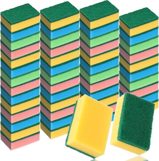 Patelai 100 Pcs Heavy Duty Sponges Kitchen Bulk Dish Sponges Cleaning Scrub Sponge Abrasive Scrubber Sponge Non Scratch Scouring Absorbent Dish for Washing Kitchen Assorted Colors