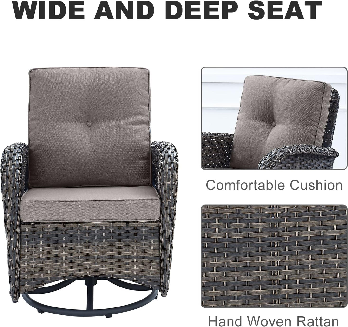 HUMMUH Patio Furniture 6-Piece PE Wicker Outdoor Conversation Set,All-Weather Rattan Swivel Chairs with Ottomans Glider Loveseat for Backyard,Poolside,Deck