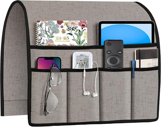 Joywell Armrest Organizer Remote Holder for Recliner Armchair Caddy Couch Sofa Arm Chair Caddie with 6 Pocket Storage for Magazine, iPad, Phone, Whitecap Gray