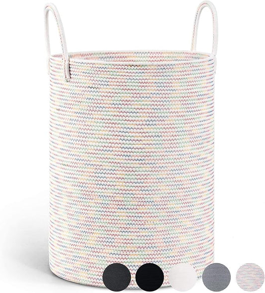 Goodpick Rainbow Rope Storage Basket for Kids 15 x 20 inches, Tall Baby Laundry Basket for Living Room Bedroom, Nursery Storage Basket for Toy Blankets Toy bin, 58L