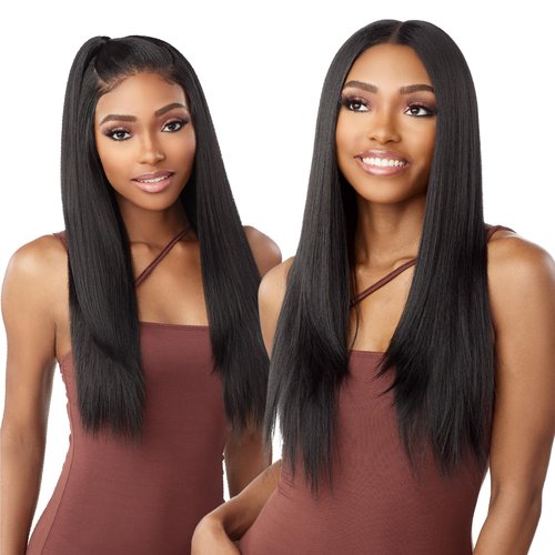 Sensationnel What Lace 13X6 Wigs - Mariella 26 Inch Human Hair Blend Lacefrontal Glueless Synthetic With Natural Density Preplucked Hairline (1B OFFBLACK)