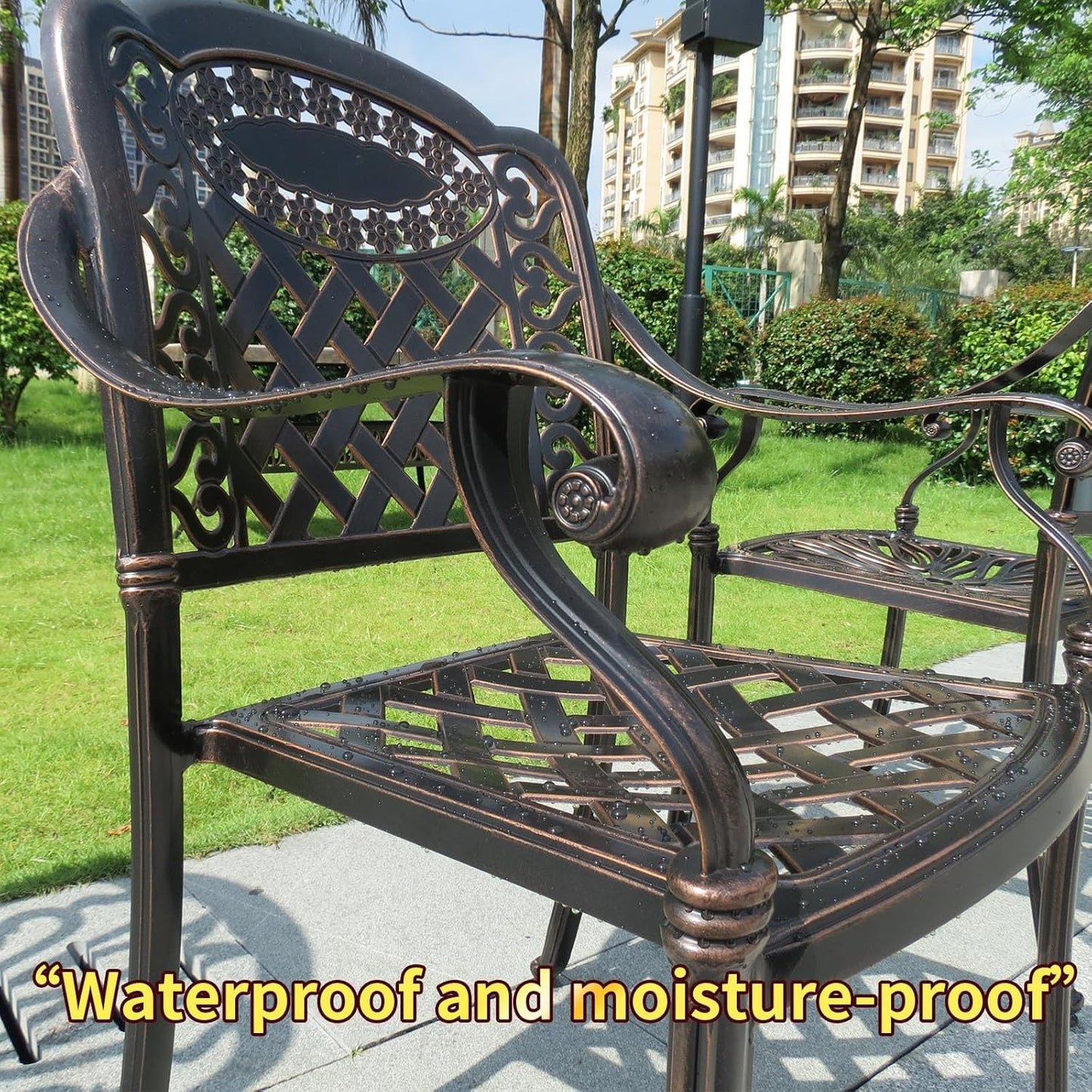 Outdoor Dining Chair Cast Aluminum Patio Chairs Set of 2 All-Weather Patio Dining Chair with Adjustable Feet for Backyard Garden (Crown Chair)