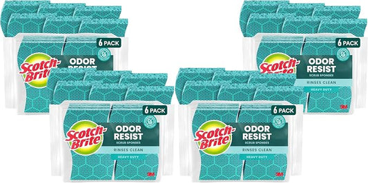 Scotch-Brite Odor Resist Heavy Duty Scrub Sponge,Dishwasher-Safe Kitchen sponges for Serious Scrubbing,Multipurpose Dish Sponge for Stuck-On Messes,6 Scrubbing Sponges,(Pack of 4)