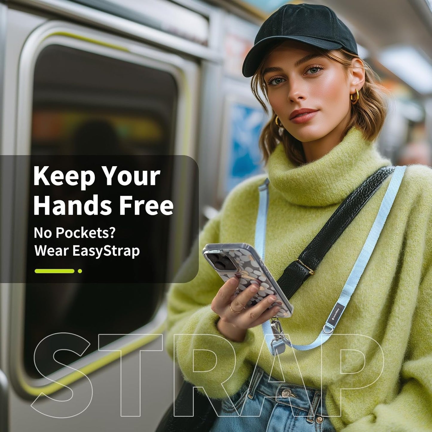 SWITCHEASY 20mm Adjustable Crossbody Phone Strap Compatible with Most Phones, Anti-Theft & Ant-Drop, Hands Free for Phone Lanyard Crossbody with Strap Card Phone Tether Tab - EasyStrap (Sea Foam)