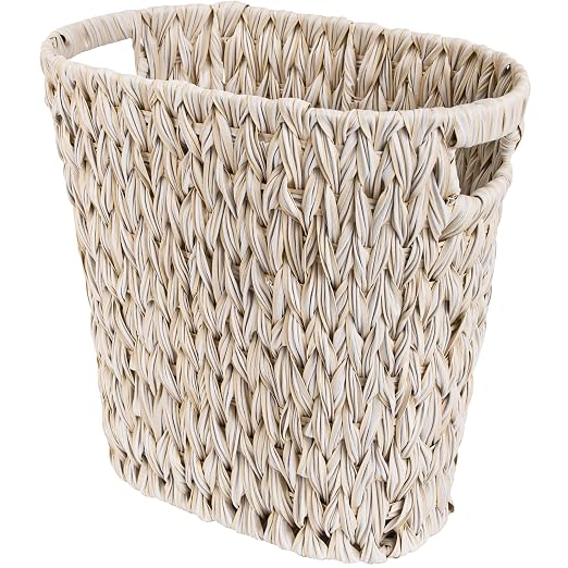 GRANNY SAYS Wicker Trash Can, Waterproof Bathroom Trash Can, Wicker Waste Basket for Bathroom, Decorative Boho Waste Basket for Bedroom, Office, 15 Liters/4 Gallons