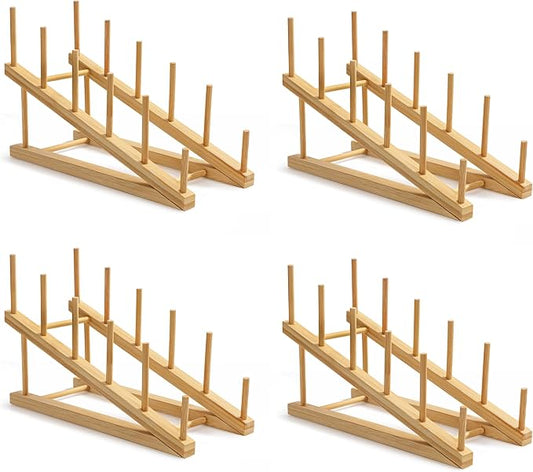 HBlife Bamboo Wooden Dish Drying Rack, 4 PCS Plate/Dish/Book/File/Bowl/Cup/Cutting Board/Pot Lid Organizer for Kitchen Counter, Office, Display Cabinet