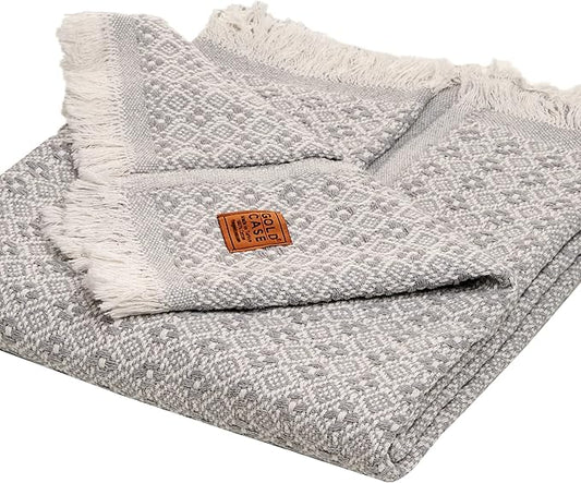 GOLD CASE HOME COLLECTION Retro 100% Recycled Cotton Grey Throw Blanket for Couch - Couch Throw Blankets - Living Room Decorative Boho Throws for Bed - Outdoor Blanket - Couch Throw Blanket - 60x80