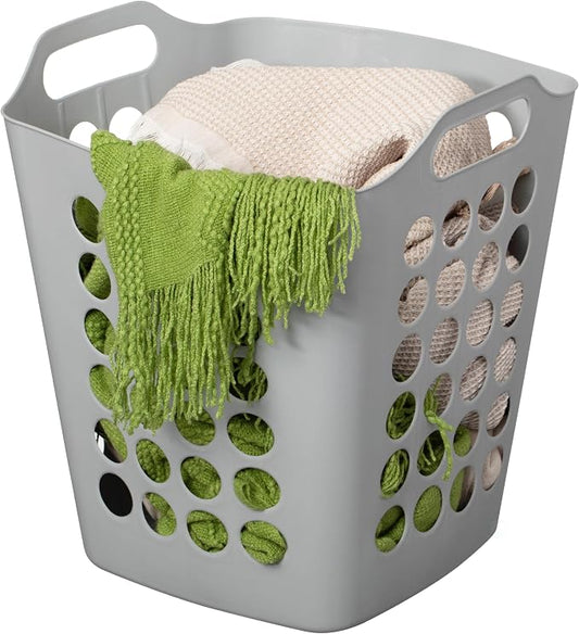 Flexible Plastic Laundry Basket - Square Storage Hamper with Side Handles for Easy Carrying - Versatile Organizer for Laundry, and Household Storage, Gray 50 Litter