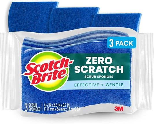 3M Scotch-Brite No Scratch Scrub Sponges, Blue, 4-1/2 x 2-1/2 x 7/10 in