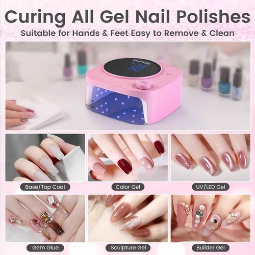 Lavinda 54W UV LED Nail Lamp, Professional UV Light for Gel Nails Rechargeable Cordless Nail Dryer with 4 Timer Settings & Auto Sensor, Fast Curing Gel Light for Home and Salon Use Diamond Dust Design