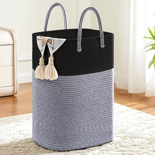 Laundry Basket,Woven Cotton Rope Laundry Hamper,Versatile Storage for Dirty Clothes,Baby Toys,and Blankets in Bathroom, Nursery,and Living Room (Black, 100L)