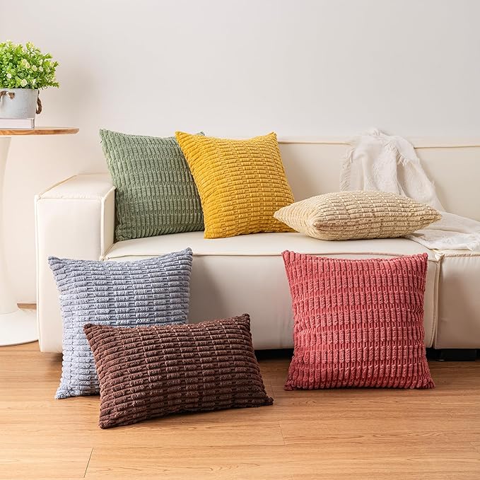 Aegero Pack of 2 Corduroy Decorative Throw Pillow Covers 20x20 InchSoft Boho Striped Pillow Covers Modern Farmhouse Home Decor for Sofa Living Room Couch Bed（Teal）