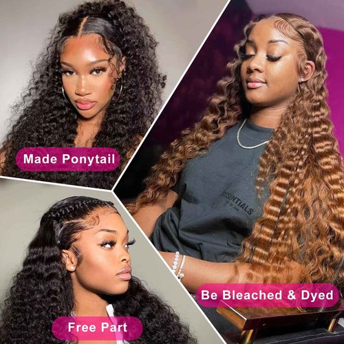 Segsavor 13x6 Deep Wave Lace Front Wigs Human Hair 200% Density HD Lace Front Wigs Human Hair Pre Plucked Natural Color Glueless Wig 100% Virgin Lace Front Wigs for Women（20inch）