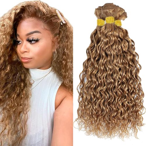 Habiliana Bundles Human Hair 18 20 22 Inch Water Wave Brown 27 Human Hair Bundles 11A Unprocessed Brazilian Virgin Quick Weave Hair Extensions for Black Women