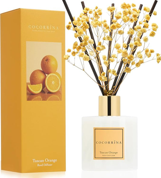COCORRÍNA Reed Diffuser - Tuscan Orange 6.7 fl oz Reed Diffuser with Sticks, Home Bedrrom Bathroom Shelf Decor