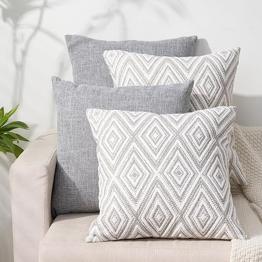 HPUK Throw Pillow Covers 20x20 Inch Set of 4, Linen Decorative Pillow Covers, Accent Cushion Covers for Couch Sofa Bed Bedroom Living Room Décor, Grey