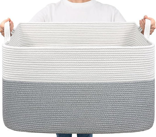 Goodpick Large Blanket Storage Baskets for Organizing, Woven Basket for Blankets, Clothes, Toy Basket Storage Kids, Rectangle Rope Baskets for Storage, 23.6" x 15.7" x 13.8"