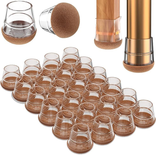 Chair Leg Floor Protectors Small 24Pcs,Silicone Chair Leg Protectors for Hardwood Floors/Tiles,360°Wrapped Felt Bottom to Prevent Scratch and Reduce Noise, Round Clear