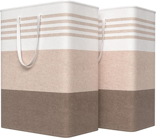 WOWBOX 2 Pack Laundry Baskets, Laundry Hampers, Freestanding Dirty Clothes Hampers with Reinforced Handles & Cross Stitch & Waterproof Coating, for Laundry Bedroom Bathroom Dorm,125L Khaki