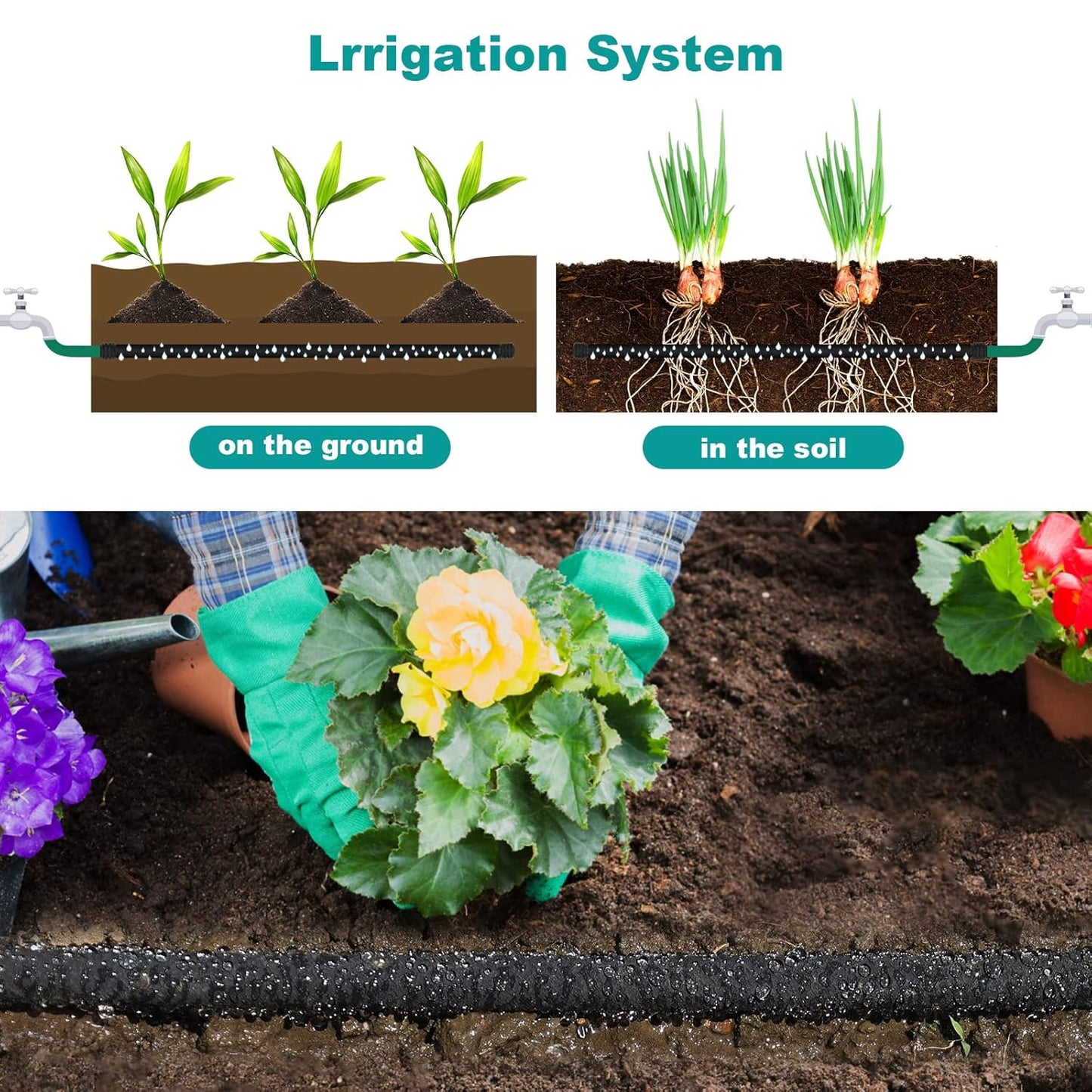50 FT Soaker Hose 1/2" Heavy Duty Garden Hose to Save 70% Water Drip Irrigation Kit for Lawn/Yard Landscaping Beds (50FT)