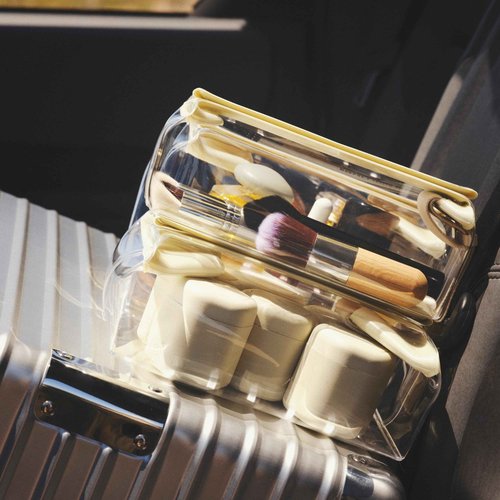 Cadence Travel Containers Haircare Capsule Set - Magnetic Containers with Lids,Carry On Travel Essentials For Women/Men - 3 Flex Mediums (1.32oz) - Shampoo, Conditioner & Comb Icon Labels - Evergreen