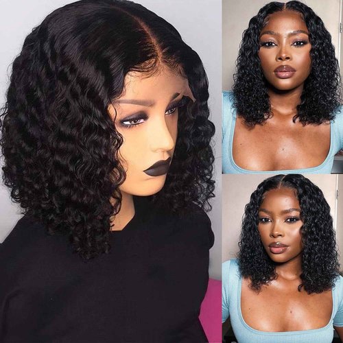 beauty youth 13x4 Water Wave Short Bob Lace Front Wigs Brazilian Virgin Human Hair Wet and Wavy Lace Front Wigs for Black Women Water Wave Transparent Lace Frontal Wig 150% Density Natural Color