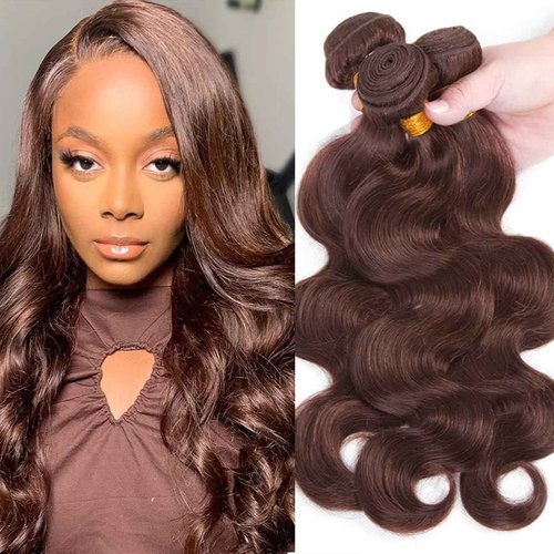 Fabimiya 24 26 28 Inch Human Hair Bundles Chocolate Brown 4# Body Wave Bundles Human Hair 100% Unprocessed Soft Sewn In Hair with Double Weft for Black Women