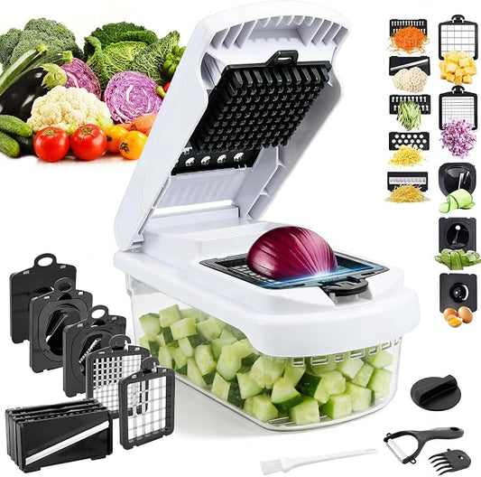 18-in-1 Vegetable Chopper Mandoline Slicer for Kitchen, Food Chopper with Container, Veggie Cutter, Onion Mincer Tomato Dicer, Fruit Slicer Spiralizer, Cheese Grater, Kitchen Gadgets House Essentials