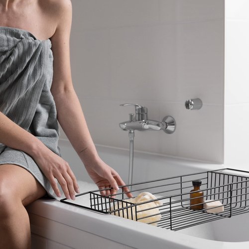 Navaris Wire Bath Tray - Metal Bathtub Caddy Rack - Over Tub Bridge Organizer Storage Shelf - Accessories Holder Basket for Bathtub - Black