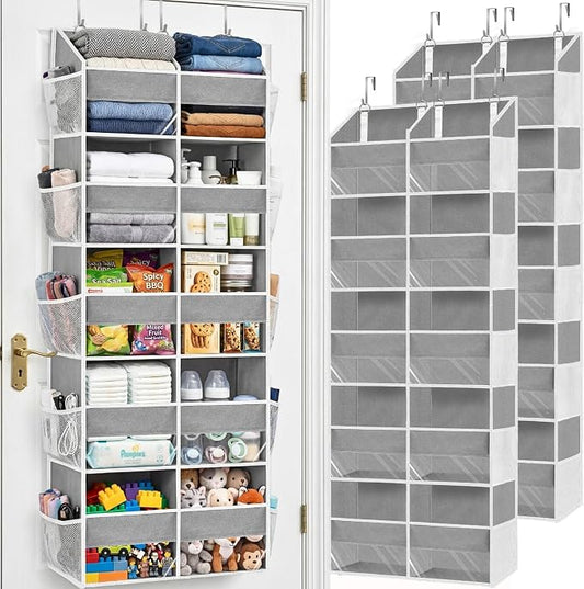 2 Pack Over The Door Organizer 5 Tiers, Extra Large Behind Door Storage of 10 Compartments, 80 lbs Weight Capacity Over Door Organizer, Door Hanging Organizer for Closet, Diaper Organizer, Light Gray
