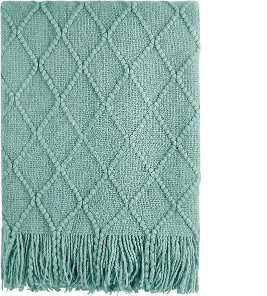 BOURINA Dark Cyan Throw Blanket 50x60 Inches Throw Textured Solid Soft Sofa Couch Decorative Knit Blanket