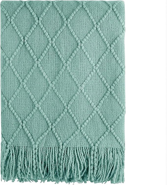BOURINA Dark Cyan Throw Blanket 50 x90 Inches Textured Solid Soft Sofa Throw Bed Runner Knitted Decorative Blanket