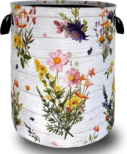 Hawaii Flowers Laundry Basket Foldable Oxford Cloth Colorful Floral Laundry Hamper With Handle Portable Clothes Storage Organizer Basket 18.9"x16.5" Storage Bag For Laundry Room/Bedroom/Dormitories
