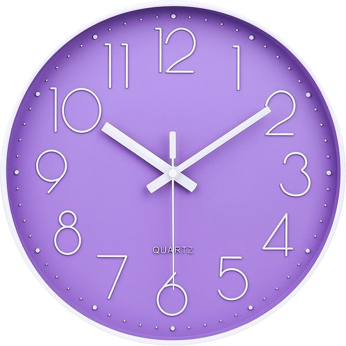 jomparis Purple Wall Clock 12 Inches Silent Quartz Wall Clock Lavender Decor for Girls Bedroom, Nursery