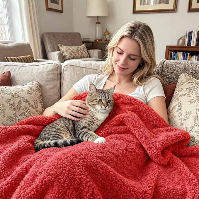Exclusivo Mezcla Fleece Red Throw Blanket for Couch Sofa, Ultra Soft, Lightweight and Fluffy Blankets for Women, All Season, 50x60 Inches